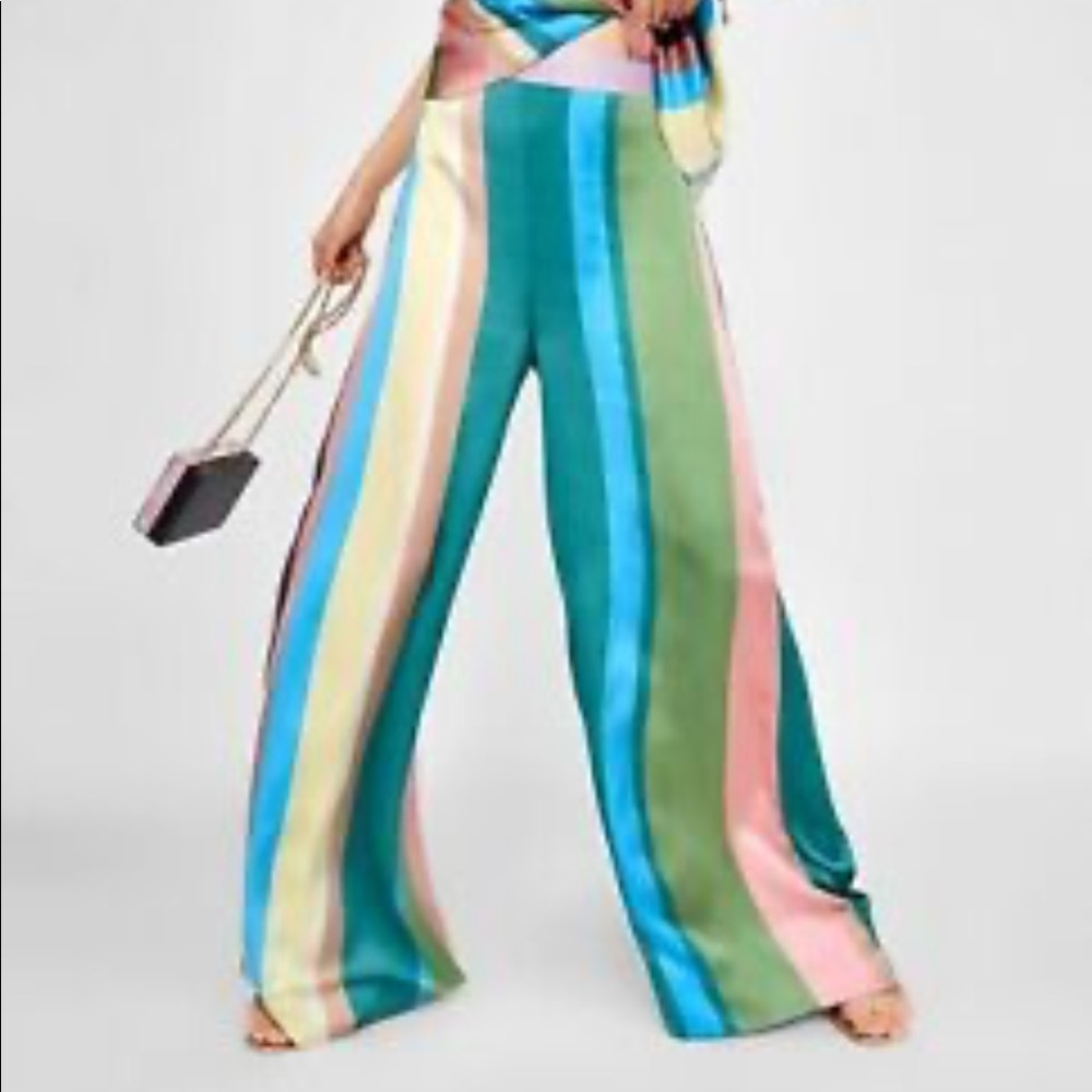 ZARA Wide striped silk pants